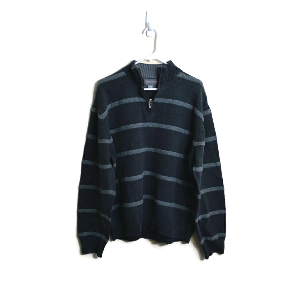 Pierre Cardin Tricot 1/4 Zip Gray Stripe Pullover Mock Neck Sweater Sz XXL